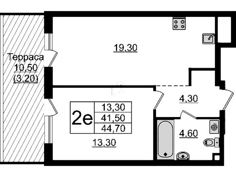 1-комнатная квартира 44.7 м², 1/9 эт., ЖК «А101 Лаголово»
